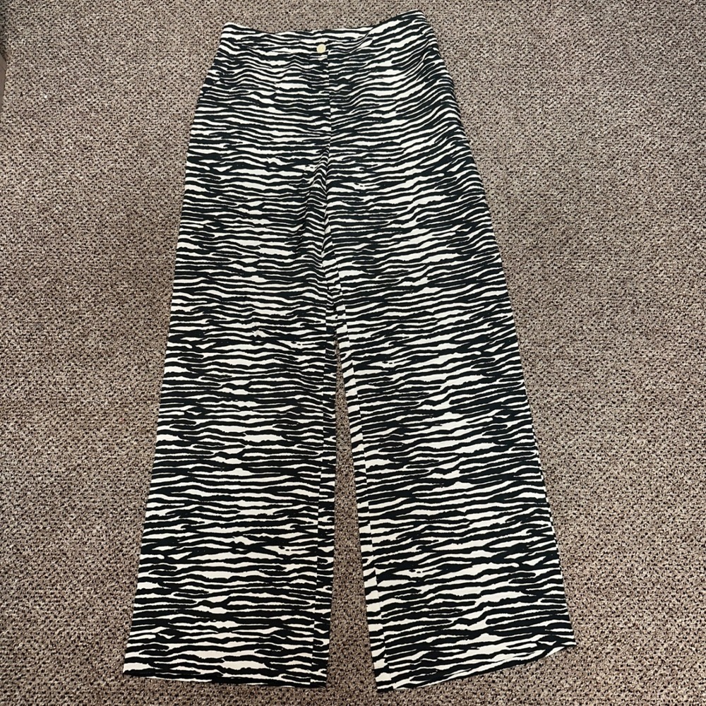 HM Zebra Print Wide Leg Pants Black White High Waisted Trousers Size 4 763071